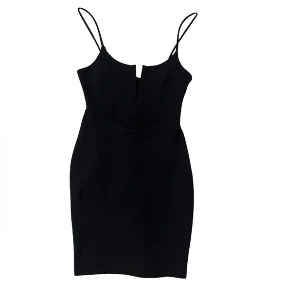 Solemio - Women’s Little Black Dress with Plunging Neckline - Size M - Picture 4 of 8